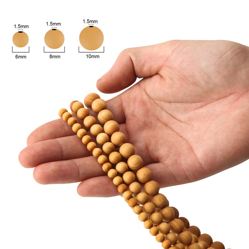 Prometis 200pcs 6mm Natural Sandalwood Round Beads Gorgeous Craft Handmade Polished Spacer Mala Pray Beads with Elastic Cord for Bracelets DIY Rosary Tasbih Jewelry Making - Image 5
